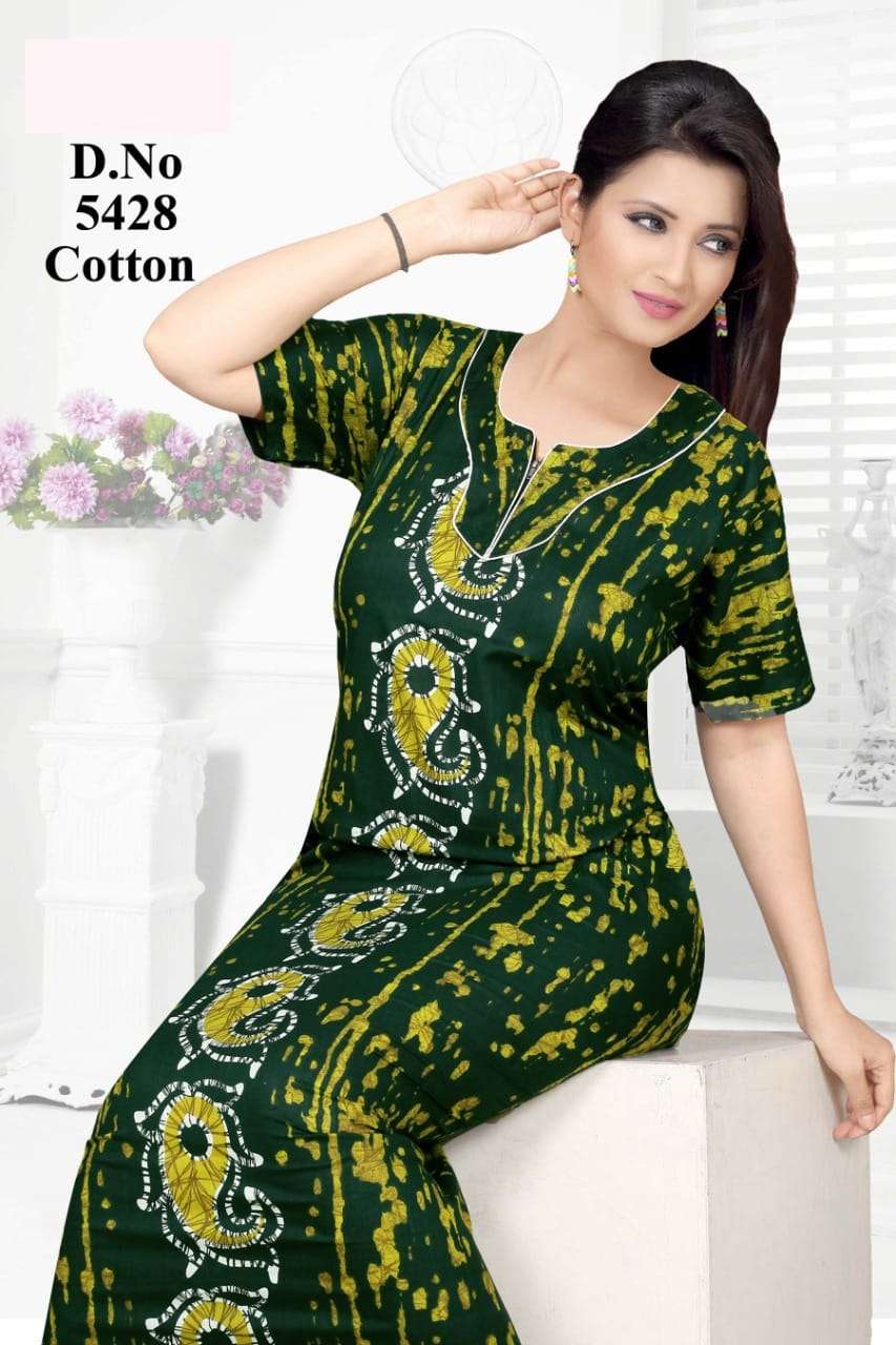 COTTON NIGHTY VOL-3 BY KAAMIRI 5428-A TO 5428-E SERIES DESIGNER BEAUTIFUL STYLISH FANCY COLORFUL PARTY WEAR & OCCASIONAL WEAR PURE COTTON PRINT GOWNS AT WHOLESALE PRICE
