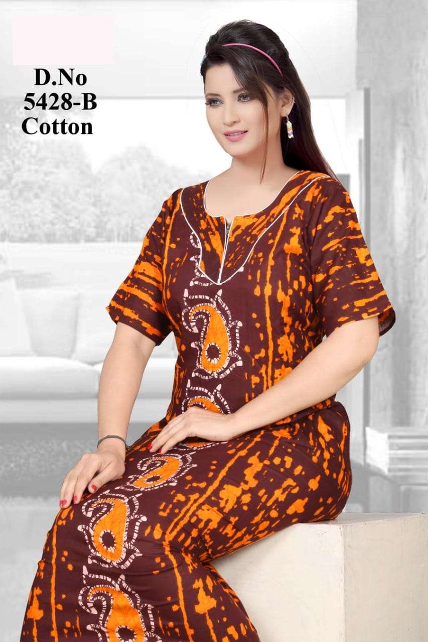 COTTON NIGHTY VOL-3 BY KAAMIRI 5428-A TO 5428-E SERIES DESIGNER BEAUTIFUL STYLISH FANCY COLORFUL PARTY WEAR & OCCASIONAL WEAR PURE COTTON PRINT GOWNS AT WHOLESALE PRICE