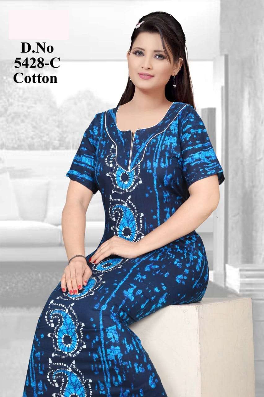 COTTON NIGHTY VOL-3 BY KAAMIRI 5428-A TO 5428-E SERIES DESIGNER BEAUTIFUL STYLISH FANCY COLORFUL PARTY WEAR & OCCASIONAL WEAR PURE COTTON PRINT GOWNS AT WHOLESALE PRICE