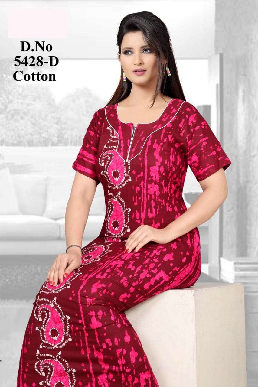 COTTON NIGHTY VOL-3 BY KAAMIRI 5428-A TO 5428-E SERIES DESIGNER BEAUTIFUL STYLISH FANCY COLORFUL PARTY WEAR & OCCASIONAL WEAR PURE COTTON PRINT GOWNS AT WHOLESALE PRICE