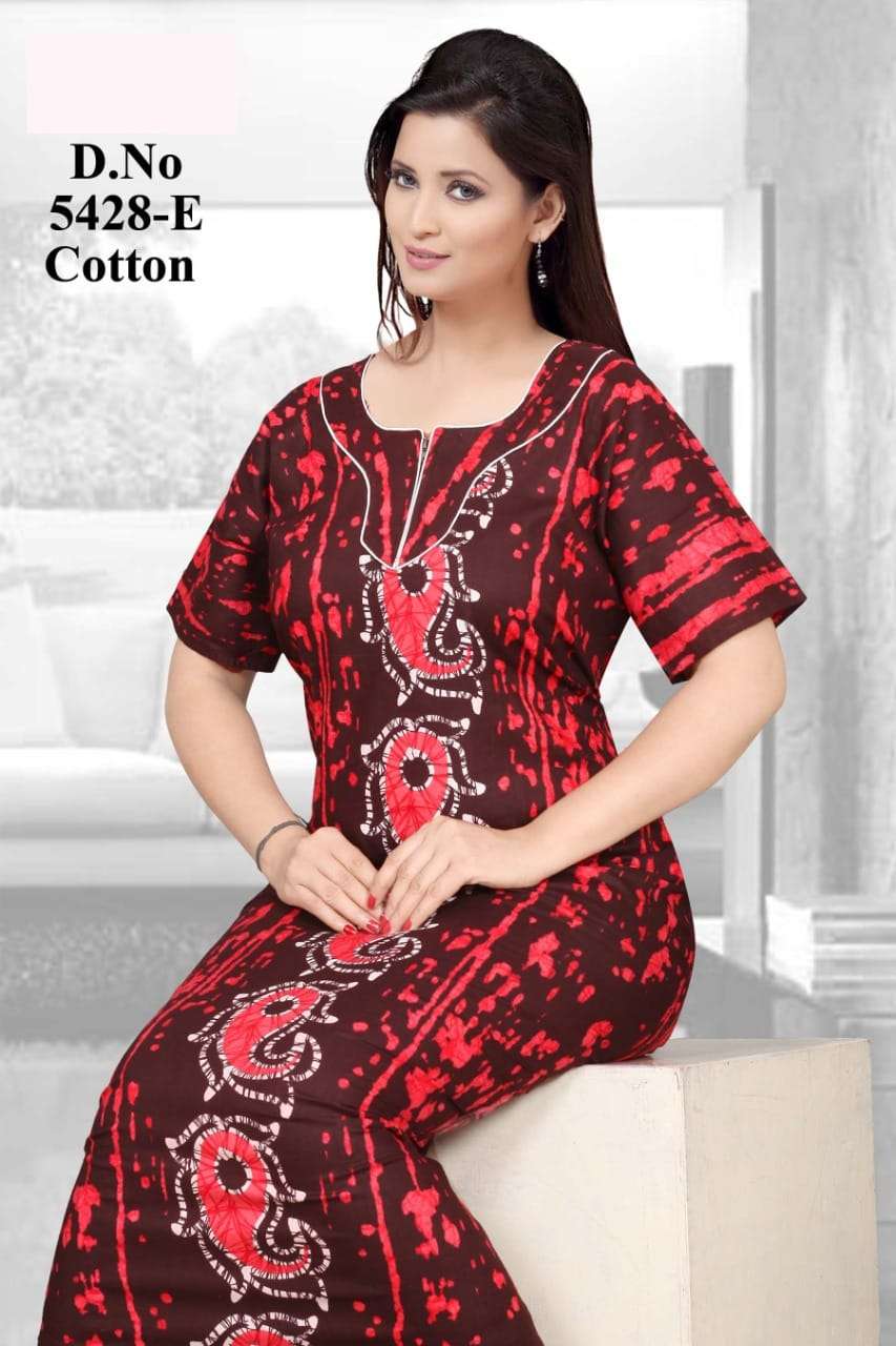 COTTON NIGHTY VOL-3 BY KAAMIRI 5428-A TO 5428-E SERIES DESIGNER BEAUTIFUL STYLISH FANCY COLORFUL PARTY WEAR & OCCASIONAL WEAR PURE COTTON PRINT GOWNS AT WHOLESALE PRICE