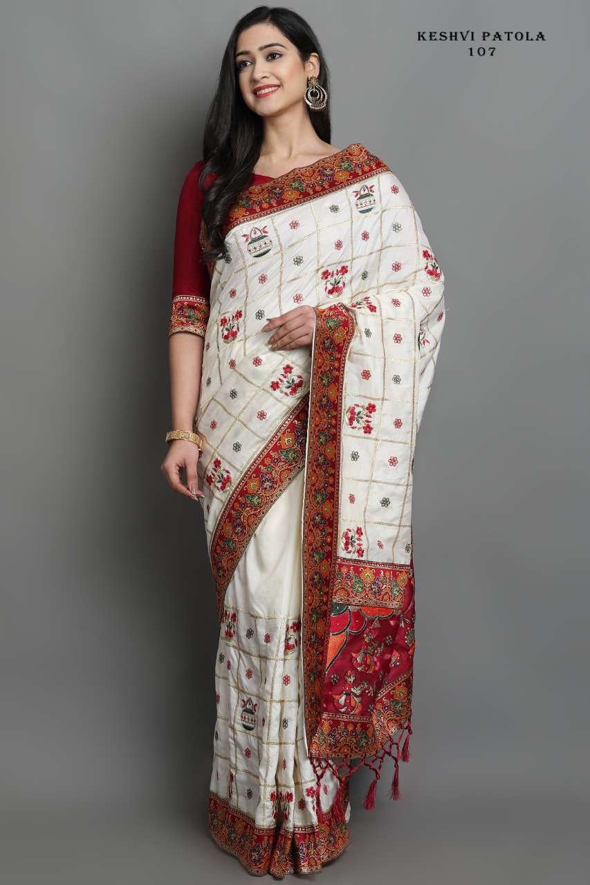KESHVI PATOLA BY FASHID WHOLESALE 106 TO 110 SERIES INDIAN TRADITIONAL WEAR COLLECTION BEAUTIFUL STYLISH FANCY COLORFUL PARTY WEAR & OCCASIONAL WEAR SOFT SILK EMBROIDERED SAREES AT WHOLESALE PRICE