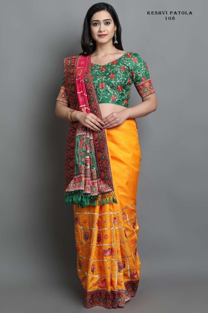 KESHVI PATOLA BY FASHID WHOLESALE 106 TO 110 SERIES INDIAN TRADITIONAL WEAR COLLECTION BEAUTIFUL STYLISH FANCY COLORFUL PARTY WEAR & OCCASIONAL WEAR SOFT SILK EMBROIDERED SAREES AT WHOLESALE PRICE