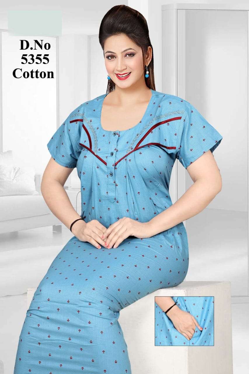 PURE COTTON NIGHTY VOL-4 BY KAAMIRI 5355-A TO 5355-D SERIES DESIGNER BEAUTIFUL STYLISH FANCY COLORFUL PARTY WEAR & OCCASIONAL WEAR COTTON GOWNS AT WHOLESALE PRICE