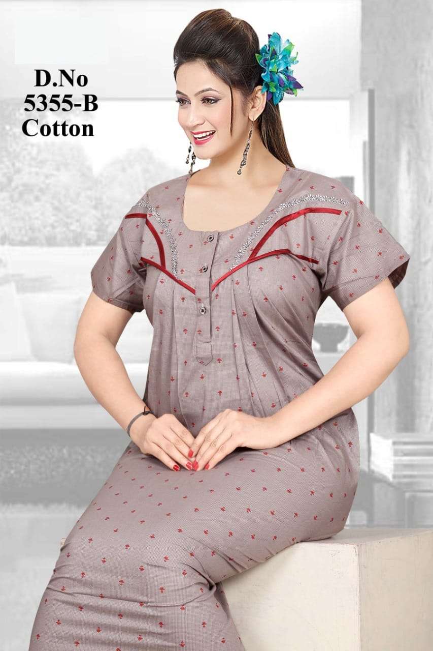 PURE COTTON NIGHTY VOL-4 BY KAAMIRI 5355-A TO 5355-D SERIES DESIGNER BEAUTIFUL STYLISH FANCY COLORFUL PARTY WEAR & OCCASIONAL WEAR COTTON GOWNS AT WHOLESALE PRICE