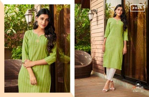 ZOLA BY 100 MILES 01 TO 04 SERIES DESIGNER STYLISH FANCY COLORFUL BEAUTIFUL PARTY WEAR & ETHNIC WEAR COLLECTION COTTON EMBROIDERY KURTIS AT WHOLESALE PRICE