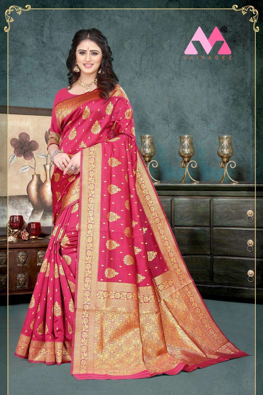 PAVITRA BY VAIRAGEE 01 TO 06 SERIES INDIAN TRADITIONAL WEAR COLLECTION BEAUTIFUL STYLISH FANCY COLORFUL PARTY WEAR & OCCASIONAL WEAR BANARASI SILK PRINT SAREES AT WHOLESALE PRICE