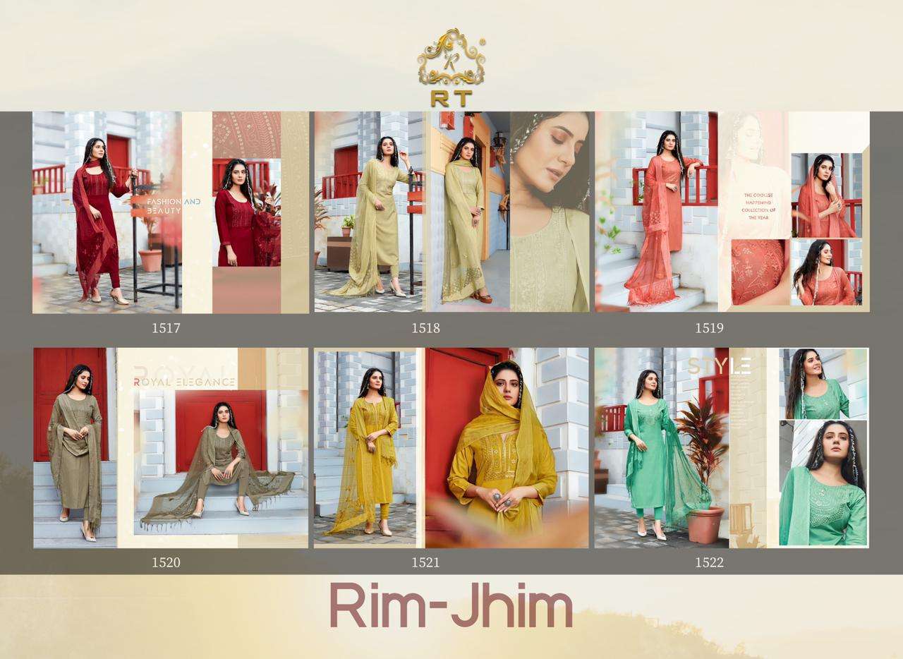 RIM-JHIM BY RT 1517 TO 1522 SERIES DESIGNER STYLISH FANCY COLORFUL BEAUTIFUL PARTY WEAR & ETHNIC WEAR COLLECTION RAYON EMBROIDERY KURTIS WITH DUPATTA AT WHOLESALE PRICE