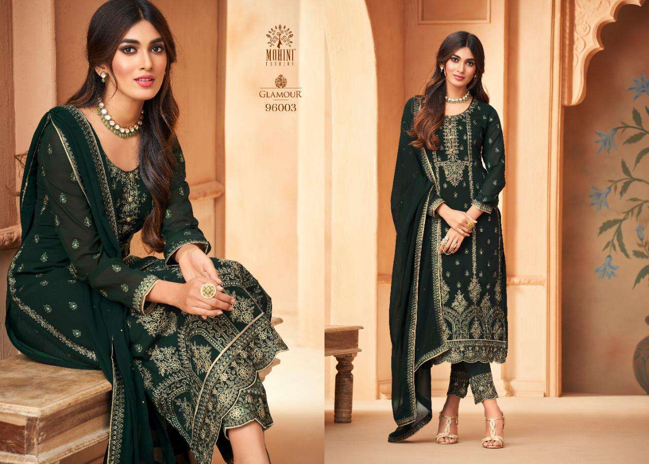 GLAMOUR VOL-96 BY MOHINI FASHION 96001 TO 96006 SERIES DESIGNER FESTIVE SHARARA SUITS COLLECTION BEAUTIFUL STYLISH FANCY COLORFUL PARTY WEAR & OCCASIONAL WEAR GEORGETTE EMBROIDERED DRESSES AT WHOLESALE PRICE