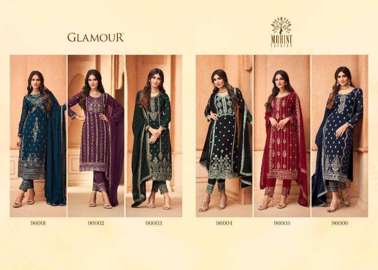 GLAMOUR VOL-96 BY MOHINI FASHION 96001 TO 96006 SERIES DESIGNER FESTIVE SHARARA SUITS COLLECTION BEAUTIFUL STYLISH FANCY COLORFUL PARTY WEAR & OCCASIONAL WEAR GEORGETTE EMBROIDERED DRESSES AT WHOLESALE PRICE