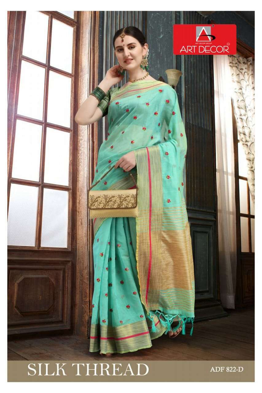 SILK THREAD BY CLUB ART DECOR 822-A TO 822-E SERIES INDIAN TRADITIONAL WEAR COLLECTION BEAUTIFUL STYLISH FANCY COLORFUL PARTY WEAR & OCCASIONAL WEAR SILK SAREES AT WHOLESALE PRICE