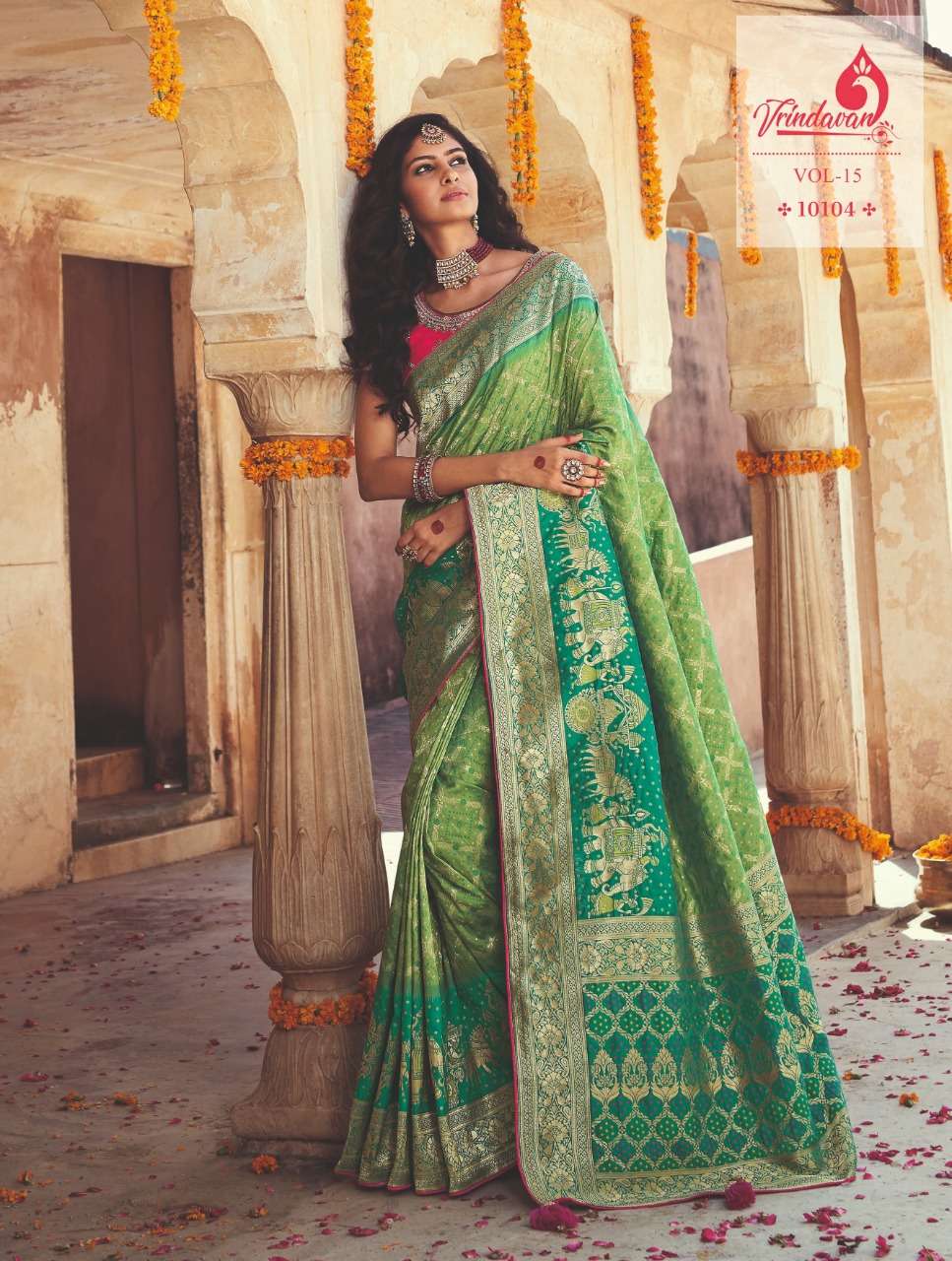 VRINDAVAN VOL-15 BY VRINDAVAN 10103 TO 10117 SERIES INDIAN TRADITIONAL WEAR COLLECTION BEAUTIFUL STYLISH FANCY COLORFUL PARTY WEAR & OCCASIONAL WEAR SILK SAREES AT WHOLESALE PRICE