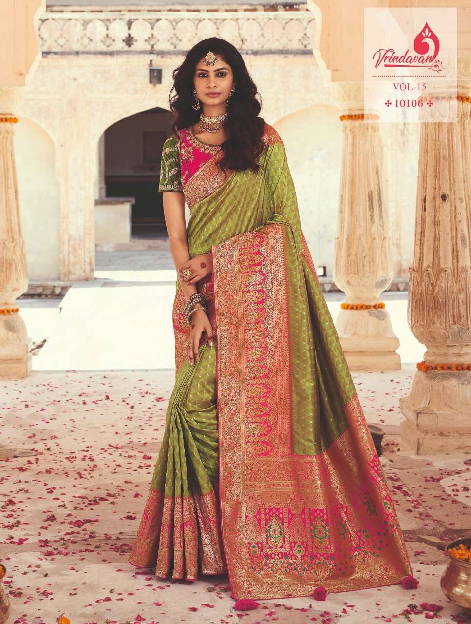 VRINDAVAN VOL-15 BY VRINDAVAN 10103 TO 10117 SERIES INDIAN TRADITIONAL WEAR COLLECTION BEAUTIFUL STYLISH FANCY COLORFUL PARTY WEAR & OCCASIONAL WEAR SILK SAREES AT WHOLESALE PRICE