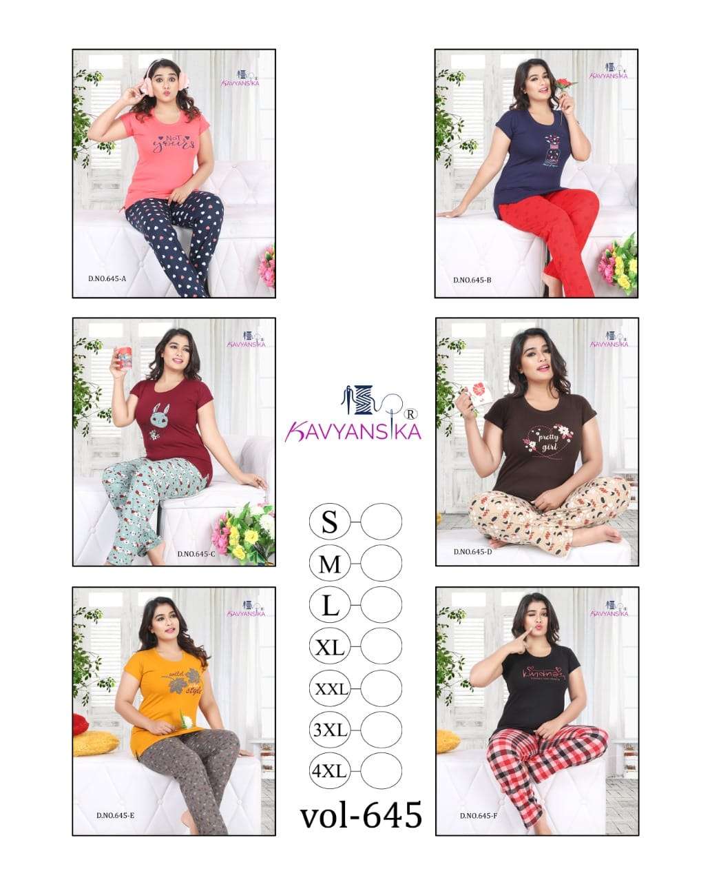 KAVYANSHIKA VOL-645 BY KAVYANSHIKA 645-A TO 645-F SERIES BEAUTIFUL STYLISH COLORFUL FANCY PARTY WEAR & ETHNIC WEAR & READY TO WEAR HOSIERY COTTON NIGHT SUITS AT WHOLESALE PRICE