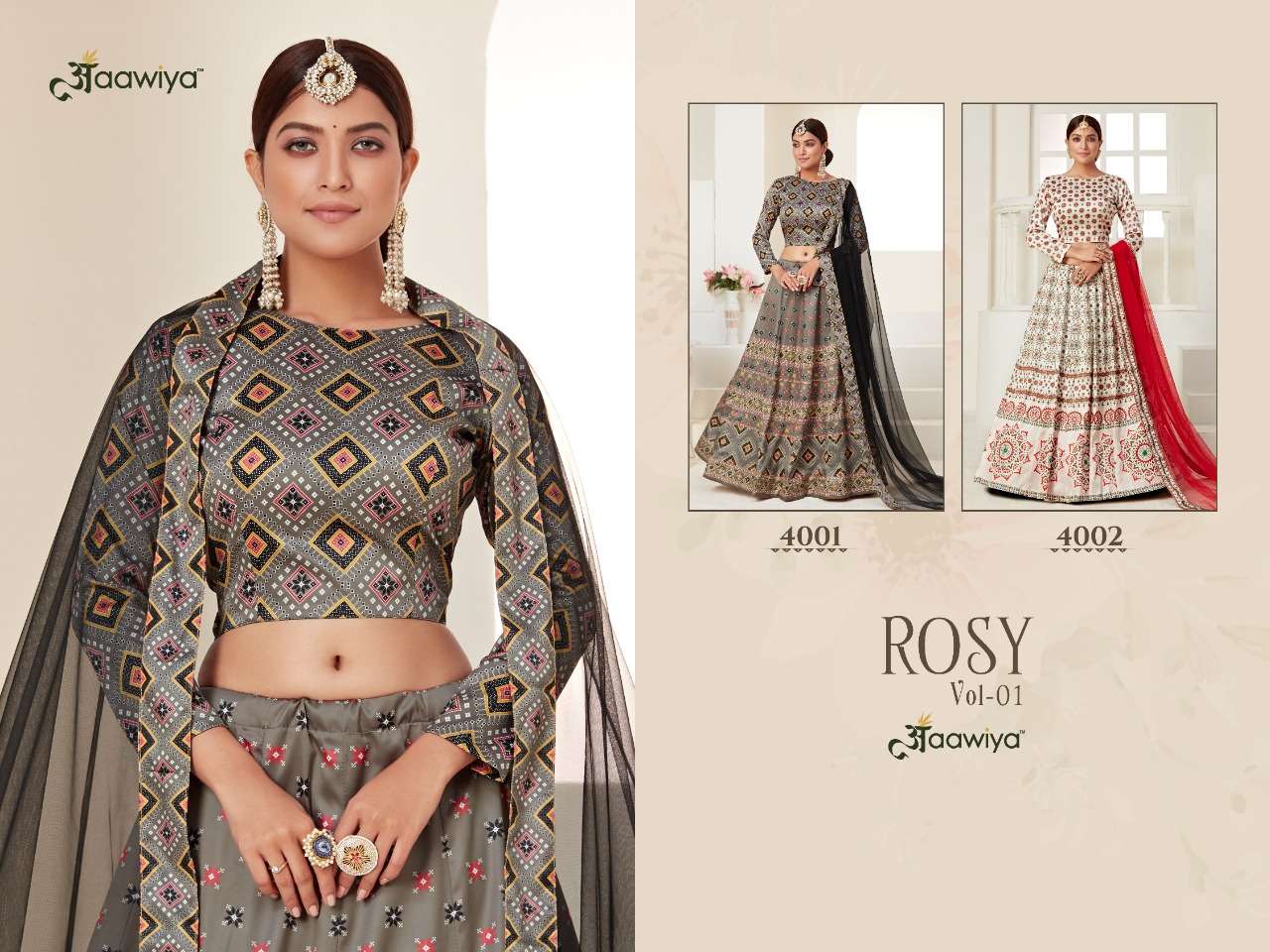 Rosy Vol-1 By Aawiya 4001 To 4002 Series Designer Beautiful Navratri Collection Occasional Wear & Party Wear Ajmeri Silk Lehengas At Wholesale Price