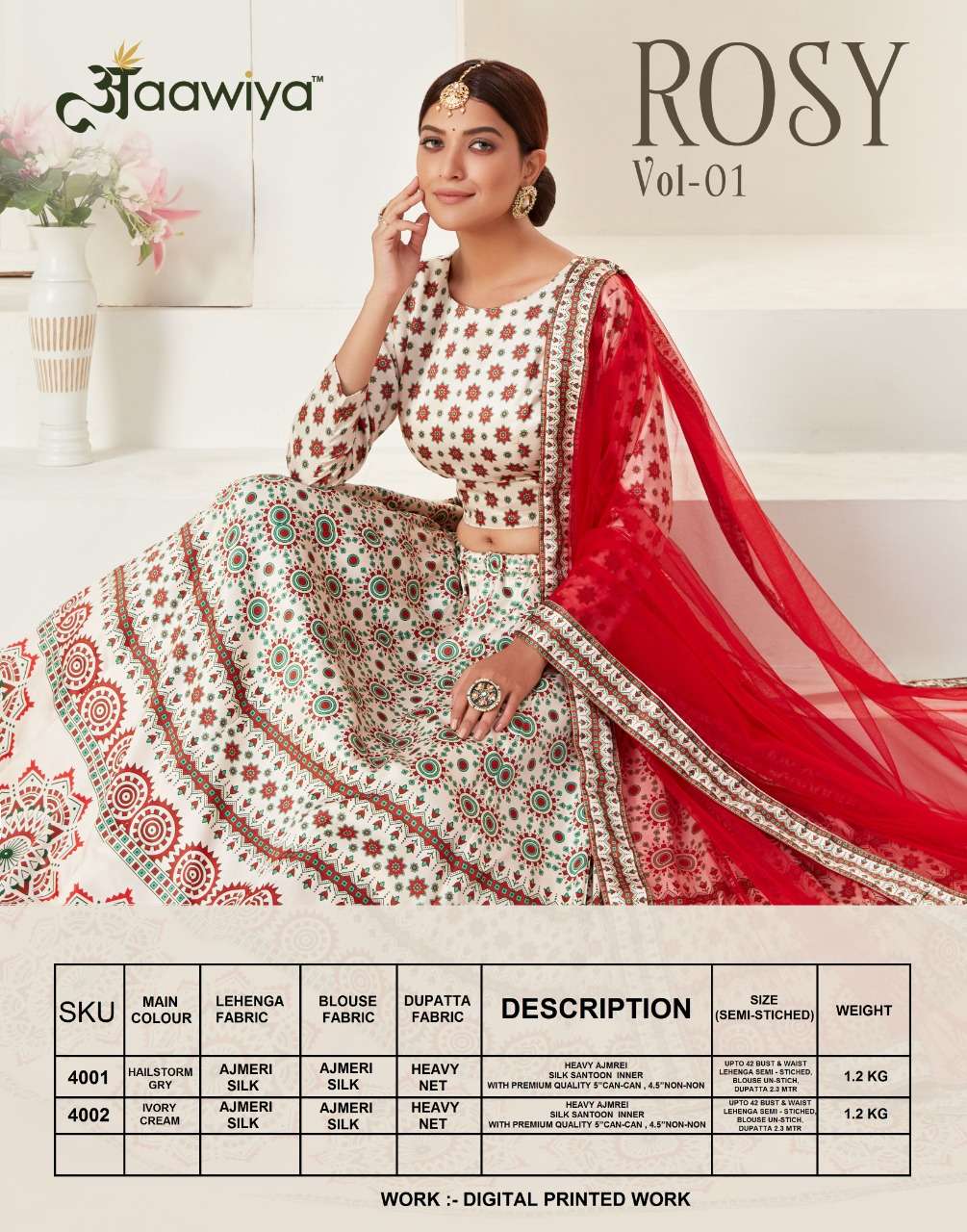 Rosy Vol-1 By Aawiya 4001 To 4002 Series Designer Beautiful Navratri Collection Occasional Wear & Party Wear Ajmeri Silk Lehengas At Wholesale Price