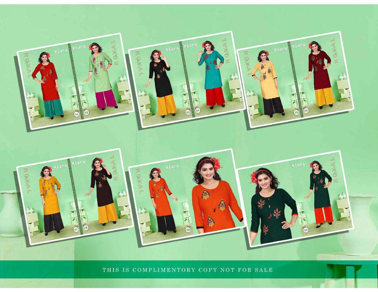 KIARA BY POOJA 01 TO 10 SERIES DESIGNER STYLISH FANCY COLORFUL BEAUTIFUL PARTY WEAR & ETHNIC WEAR COLLECTION RAYON EMBROIDERY KURTIS WITH BOTTOM AT WHOLESALE PRICE
