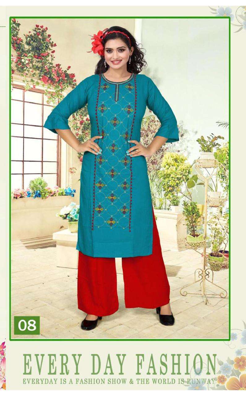 SILVER STONE BY POOJA 01 TO 10 SERIES DESIGNER STYLISH FANCY COLORFUL BEAUTIFUL PARTY WEAR & ETHNIC WEAR COLLECTION RAYON EMBROIDERY KURTIS WITH BOTTOM AT WHOLESALE PRICE
