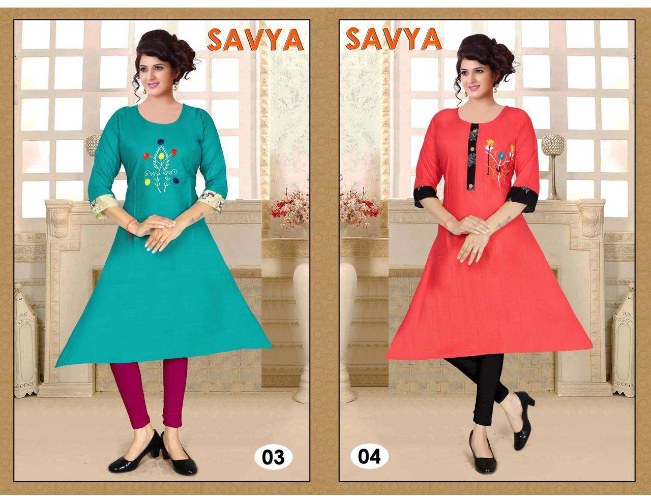 SAVYA BY POOJA 01 TO 10 SERIES DESIGNER STYLISH FANCY COLORFUL BEAUTIFUL PARTY WEAR & ETHNIC WEAR COLLECTION RAYON PRINT KURTIS AT WHOLESALE PRICE