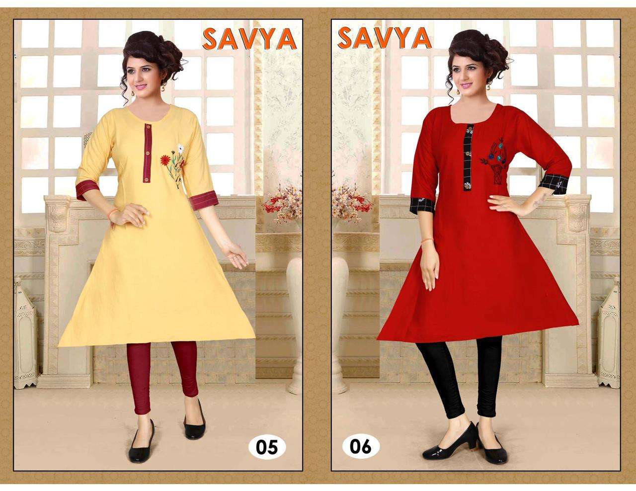 SAVYA BY POOJA 01 TO 10 SERIES DESIGNER STYLISH FANCY COLORFUL BEAUTIFUL PARTY WEAR & ETHNIC WEAR COLLECTION RAYON PRINT KURTIS AT WHOLESALE PRICE