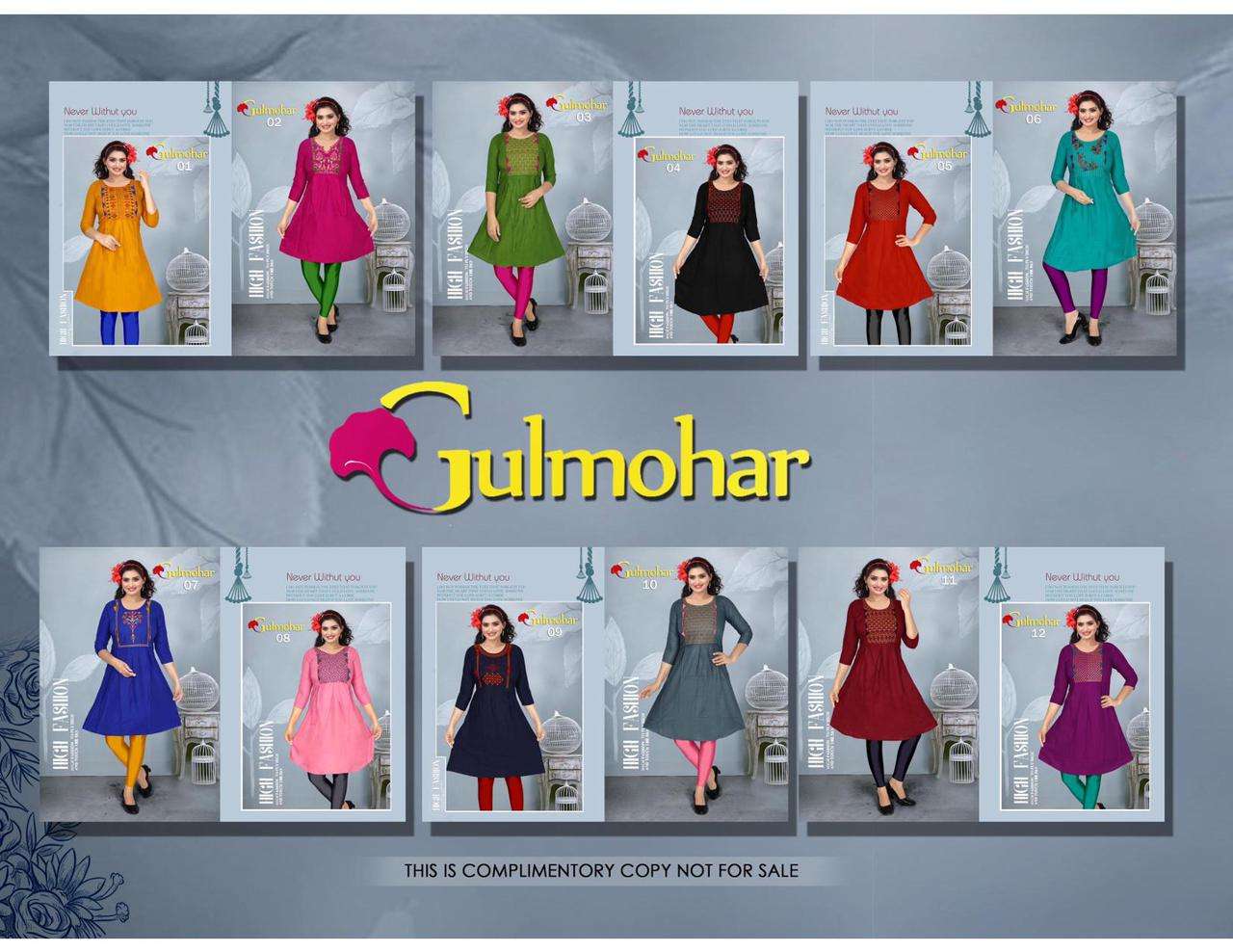 GULMOHAR BY POOJA 01 TO 12 SERIES DESIGNER STYLISH FANCY COLORFUL BEAUTIFUL PARTY WEAR & ETHNIC WEAR COLLECTION RAYON EMBROIDERED KURTIS AT WHOLESALE PRICE