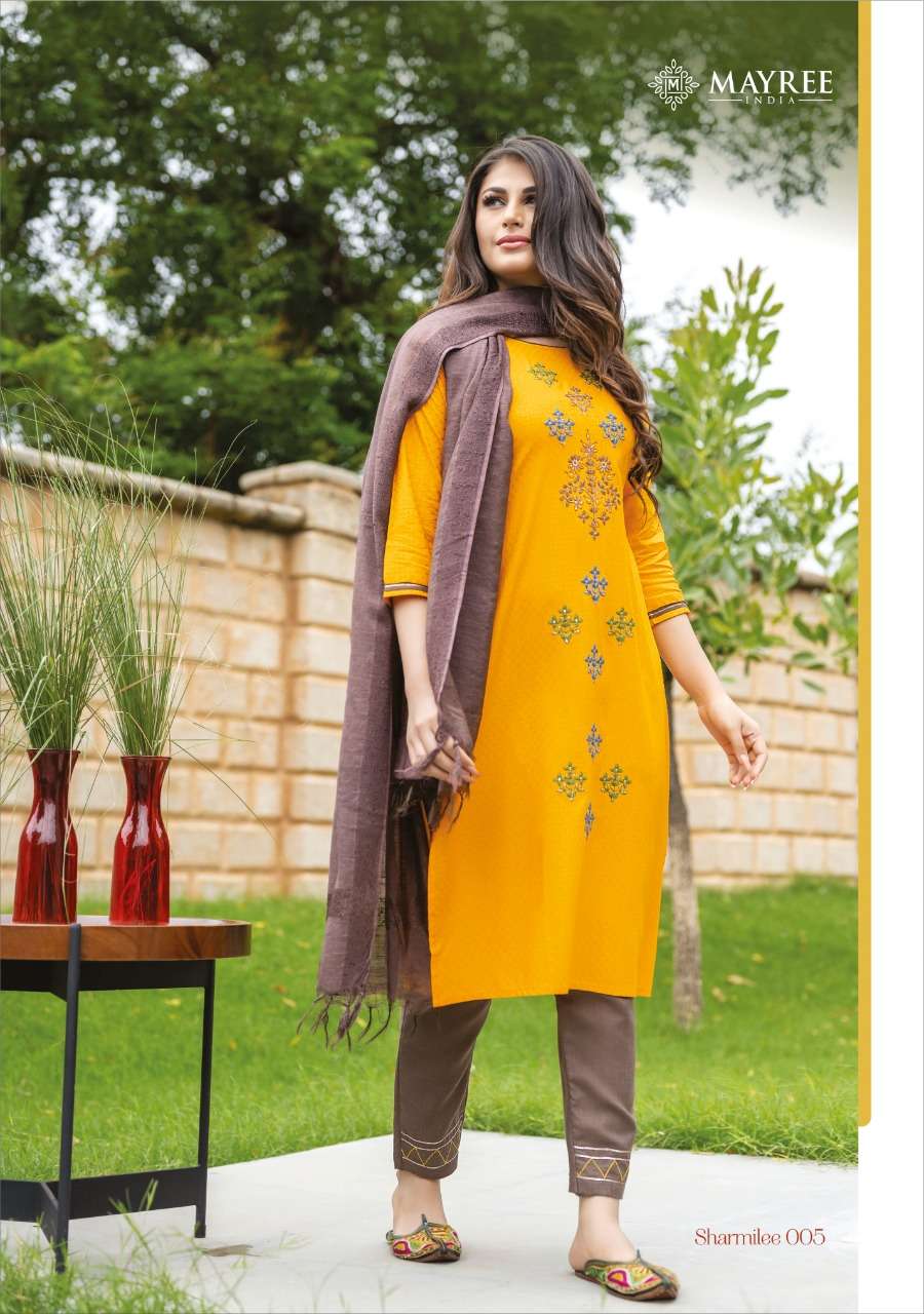 SHARMILEE BY MAYREE 001 TO 008 SERIES BEAUTIFUL SUITS COLORFUL STYLISH FANCY CASUAL WEAR & ETHNIC WEAR RAYON DOBBY EMBROIDERED DRESSES AT WHOLESALE PRICE