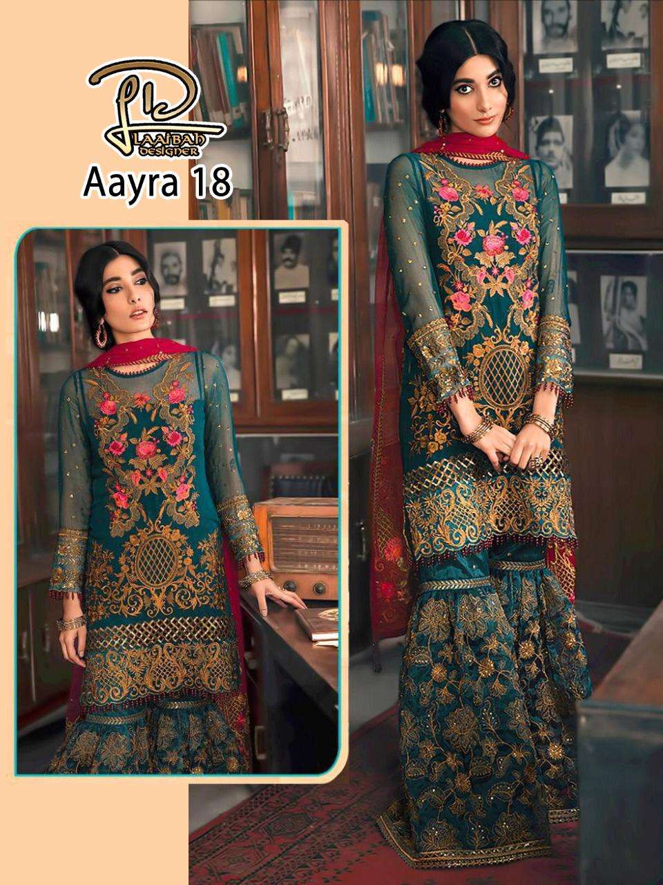 AAYRA 18 BY LAAIBAH DESIGNER BEAUTIFUL PAKISTANI SUITS COLORFUL STYLISH FANCY CASUAL WEAR & ETHNIC WEAR FAUX GEORGETTE WITH EMBROIDERED DRESSES AT WHOLESALE PRICE
