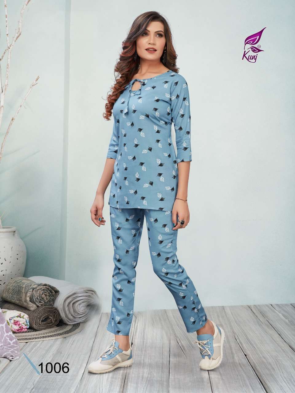 CASUAL VOL-1 BY KUNJ 1001 TO 1006 SERIES BEAUTIFUL STYLISH FANCY COLORFUL CASUAL WEAR & ETHNIC WEAR RAYON PRINT COTTON TOPS AND BOTTOM AT WHOLESALE PRICE