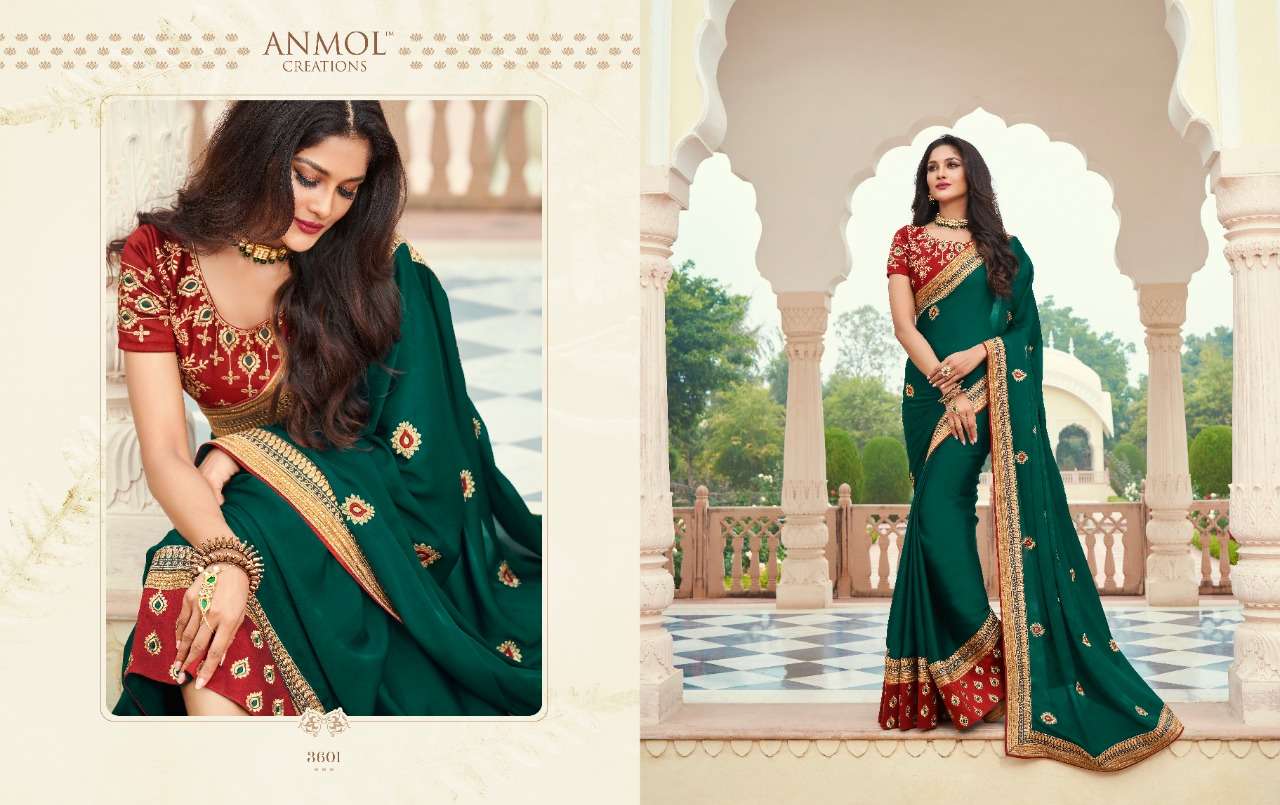 EKKAM BY ANMOL CREATION 3601 TO 3615 SERIES INDIAN TRADITIONAL WEAR COLLECTION BEAUTIFUL STYLISH FANCY COLORFUL PARTY WEAR & OCCASIONAL WEAR FANCY SAREES AT WHOLESALE PRICE