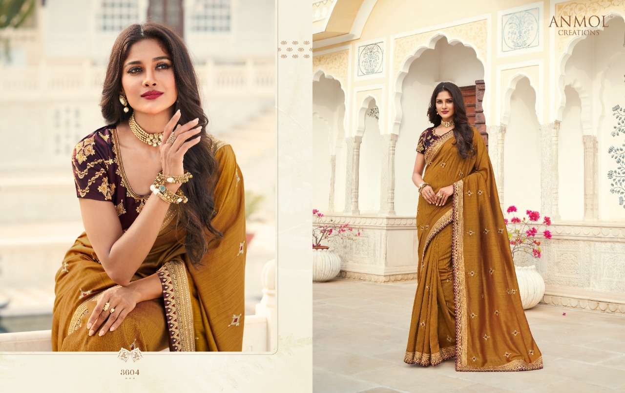 EKKAM BY ANMOL CREATION 3601 TO 3615 SERIES INDIAN TRADITIONAL WEAR COLLECTION BEAUTIFUL STYLISH FANCY COLORFUL PARTY WEAR & OCCASIONAL WEAR FANCY SAREES AT WHOLESALE PRICE