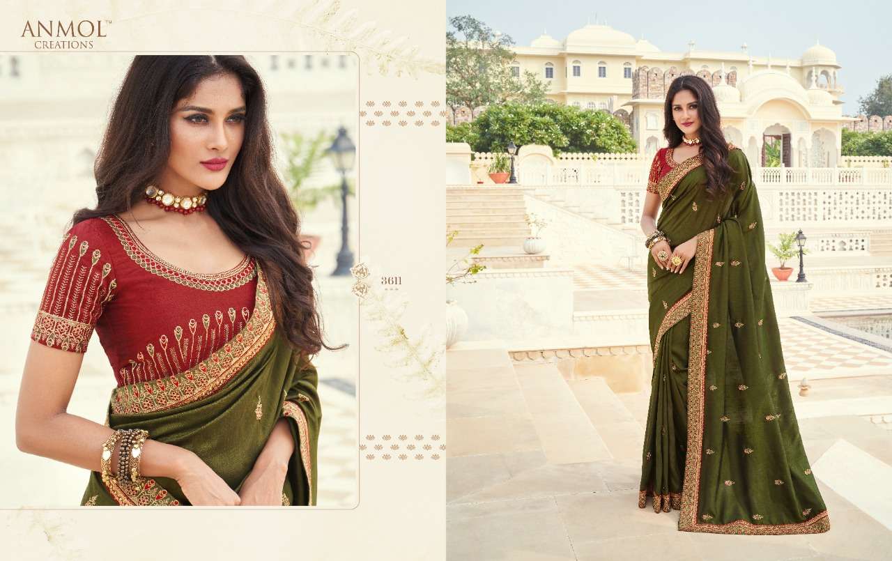 EKKAM BY ANMOL CREATION 3601 TO 3615 SERIES INDIAN TRADITIONAL WEAR COLLECTION BEAUTIFUL STYLISH FANCY COLORFUL PARTY WEAR & OCCASIONAL WEAR FANCY SAREES AT WHOLESALE PRICE