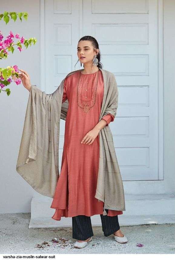 ZIA BY VARSHA FASHION 21 TO 26 SERIES BEAUTIFUL SUITS COLORFUL STYLISH FANCY CASUAL WEAR & ETHNIC WEAR MUSLIN EMBROIDERED DRESSES AT WHOLESALE PRICE