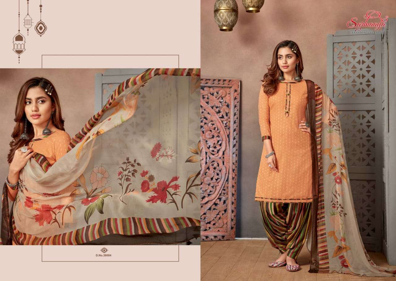 SAANCHI PATIYALA BY SARMAAYA 38001 TO 38008 SERIES BEAUTIFUL SUITS COLORFUL STYLISH FANCY CASUAL WEAR & ETHNIC WEAR PURE CAMBRIC COTTON WITH WORK DRESSES AT WHOLESALE PRICE
