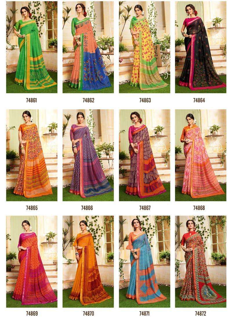 SARLA COTTON BY LIFESTYLE 74861 TO 74872 SERIES INDIAN TRADITIONAL WEAR COLLECTION BEAUTIFUL STYLISH FANCY COLORFUL PARTY WEAR & OCCASIONAL WEAR COTTON JARI SAREES AT WHOLESALE PRICE