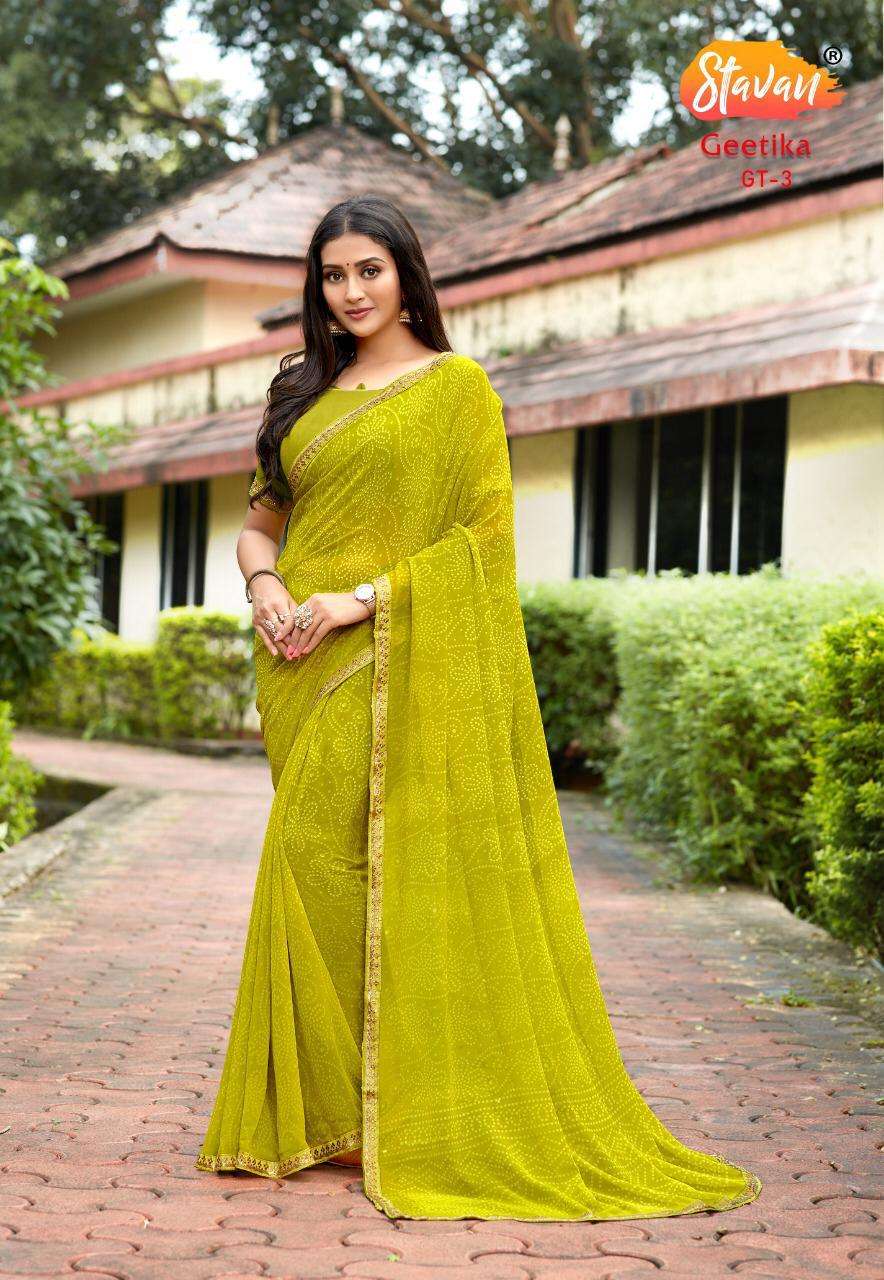 GEETIKA BY STAVAN INDIAN TRADITIONAL WEAR COLLECTION BEAUTIFUL STYLISH FANCY COLORFUL PARTY WEAR & OCCASIONAL WEAR PURE GEORGETTE SAREES AT WHOLESALE PRICE