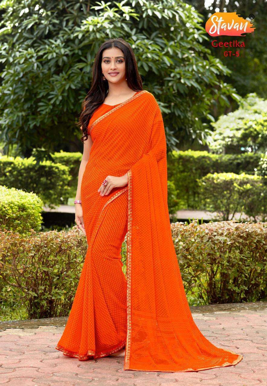 GEETIKA BY STAVAN INDIAN TRADITIONAL WEAR COLLECTION BEAUTIFUL STYLISH FANCY COLORFUL PARTY WEAR & OCCASIONAL WEAR PURE GEORGETTE SAREES AT WHOLESALE PRICE