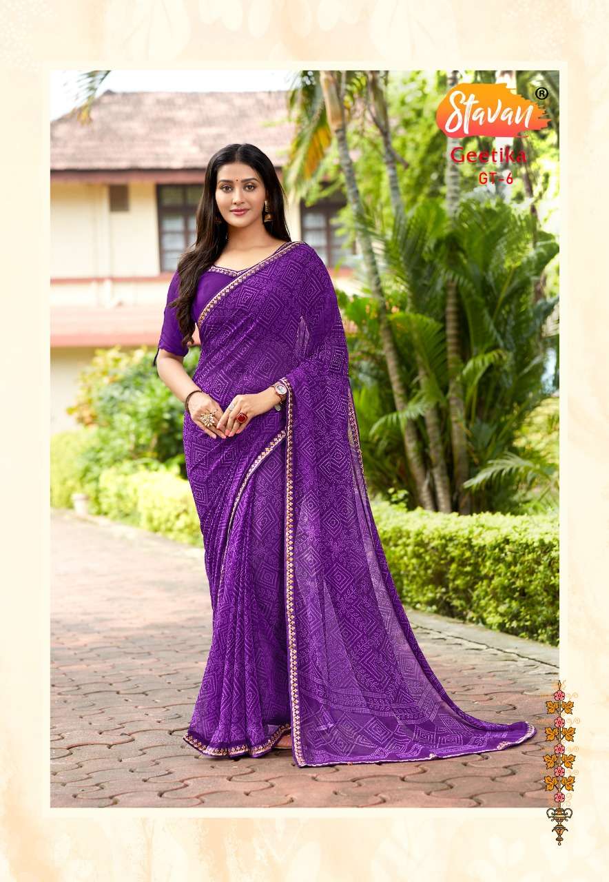 GEETIKA BY STAVAN INDIAN TRADITIONAL WEAR COLLECTION BEAUTIFUL STYLISH FANCY COLORFUL PARTY WEAR & OCCASIONAL WEAR PURE GEORGETTE SAREES AT WHOLESALE PRICE