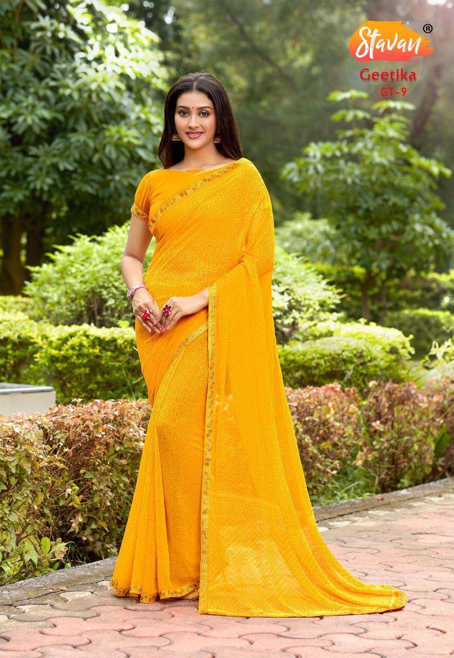 GEETIKA BY STAVAN INDIAN TRADITIONAL WEAR COLLECTION BEAUTIFUL STYLISH FANCY COLORFUL PARTY WEAR & OCCASIONAL WEAR PURE GEORGETTE SAREES AT WHOLESALE PRICE