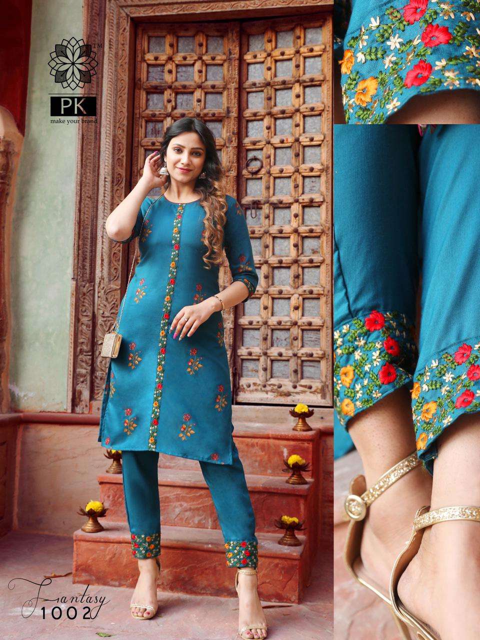 FASHION FANTASY VOL-1 NX BY PK 1001 TO 1005 SERIES BEAUTIFUL STYLISH FANCY COLORFUL CASUAL WEAR & ETHNIC WEAR HEAVY COTTON PRINT WITH WORK KURTIS WITH BOTTOM AT WHOLESALE PRICE