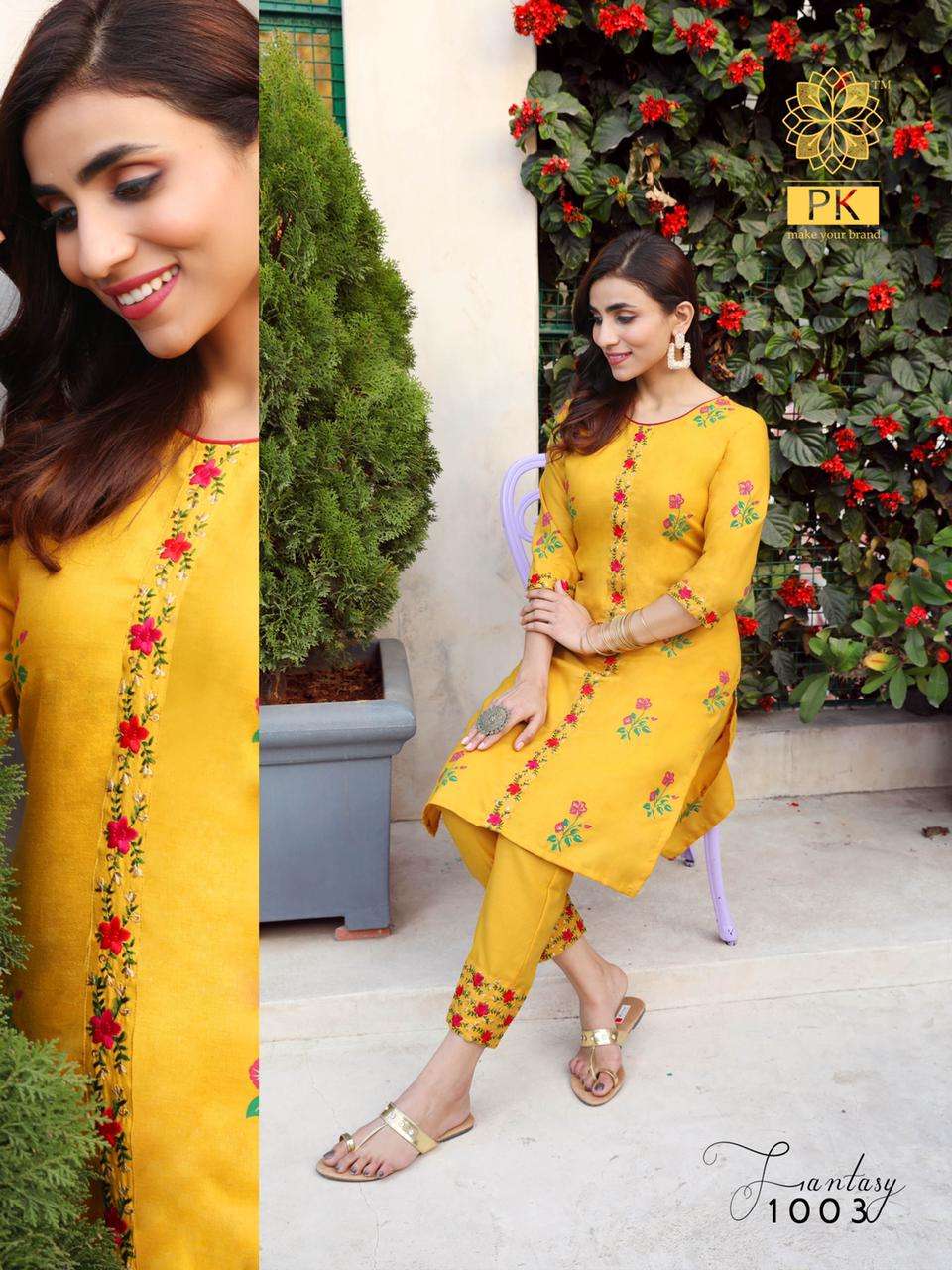 FASHION FANTASY VOL-1 NX BY PK 1001 TO 1005 SERIES BEAUTIFUL STYLISH FANCY COLORFUL CASUAL WEAR & ETHNIC WEAR HEAVY COTTON PRINT WITH WORK KURTIS WITH BOTTOM AT WHOLESALE PRICE