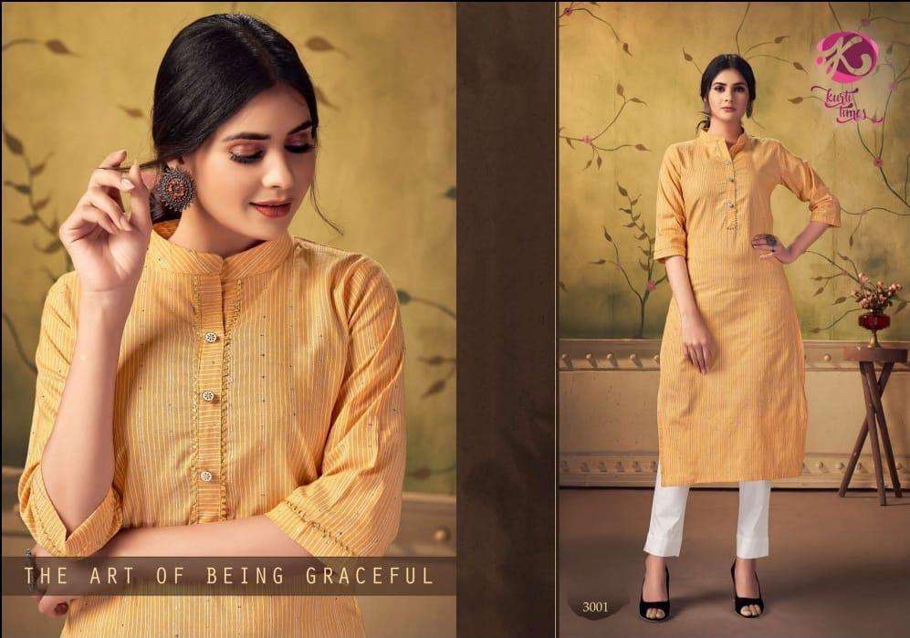 TULIP BY KURTI TIMES 3001 TO 3005 SERIES DESIGNER STYLISH FANCY COLORFUL BEAUTIFUL PARTY WEAR & ETHNIC WEAR COLLECTION COTTON EMBROIDERY KURTIS AT WHOLESALE PRICE