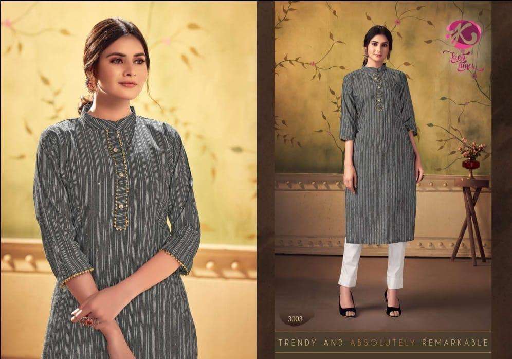 TULIP BY KURTI TIMES 3001 TO 3005 SERIES DESIGNER STYLISH FANCY COLORFUL BEAUTIFUL PARTY WEAR & ETHNIC WEAR COLLECTION COTTON EMBROIDERY KURTIS AT WHOLESALE PRICE