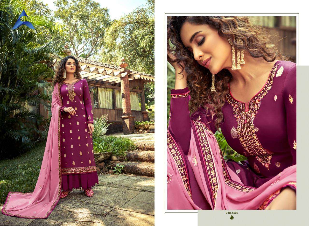 ROHA BY ALISA 6501 TO 6506 SERIES BEAUTIFUL STYLISH SHARARA SUITS FANCY COLORFUL CASUAL WEAR & ETHNIC WEAR & READY TO WEAR SILK JACQUARD DRESSES AT WHOLESALE PRICE