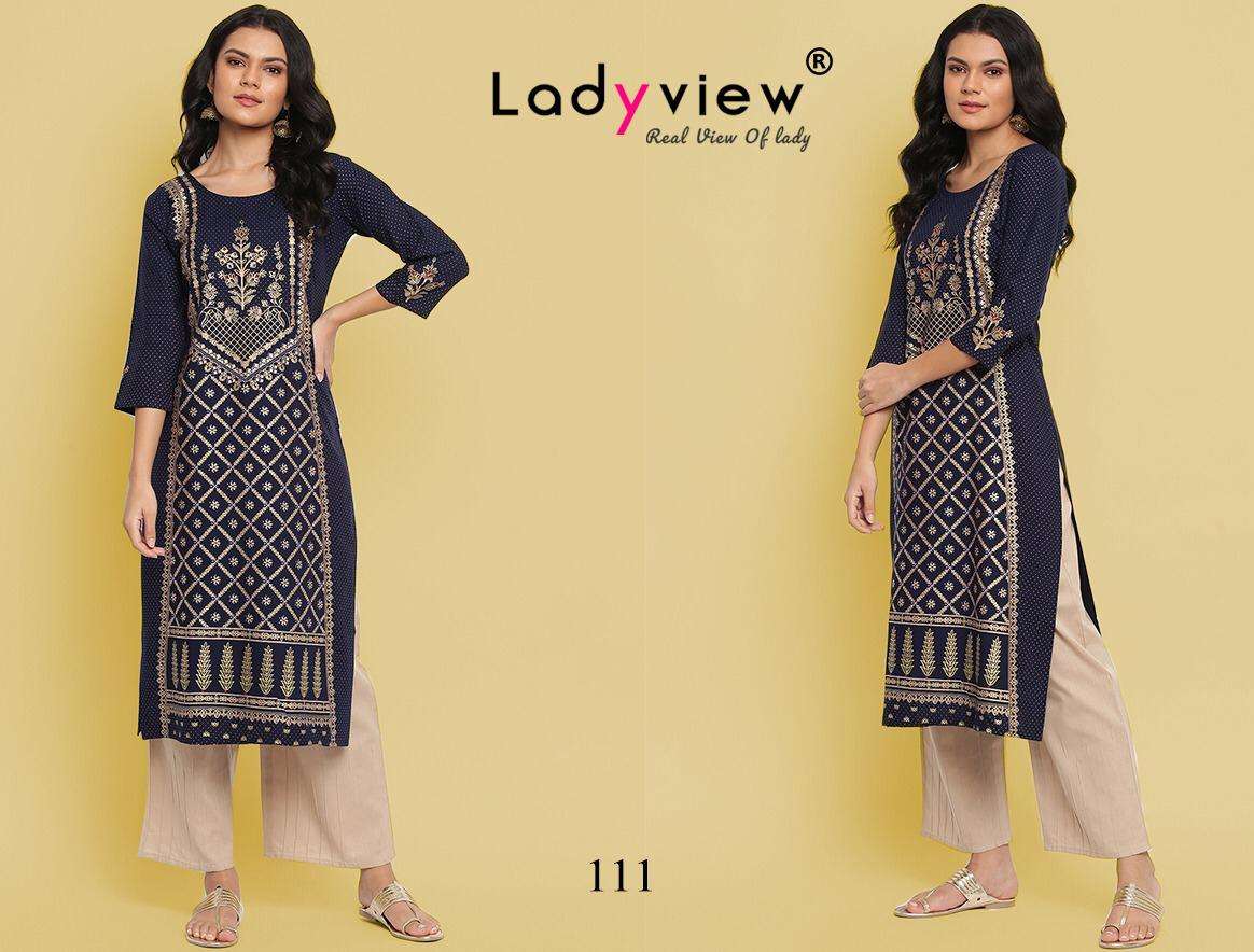 GOLD VOL-1 BY LADY VIEW 110 TO 113 SERIES DESIGNER STYLISH FANCY COLORFUL BEAUTIFUL PARTY WEAR & ETHNIC WEAR COLLECTION RAYON PRINT KURTIS AT WHOLESALE PRICE