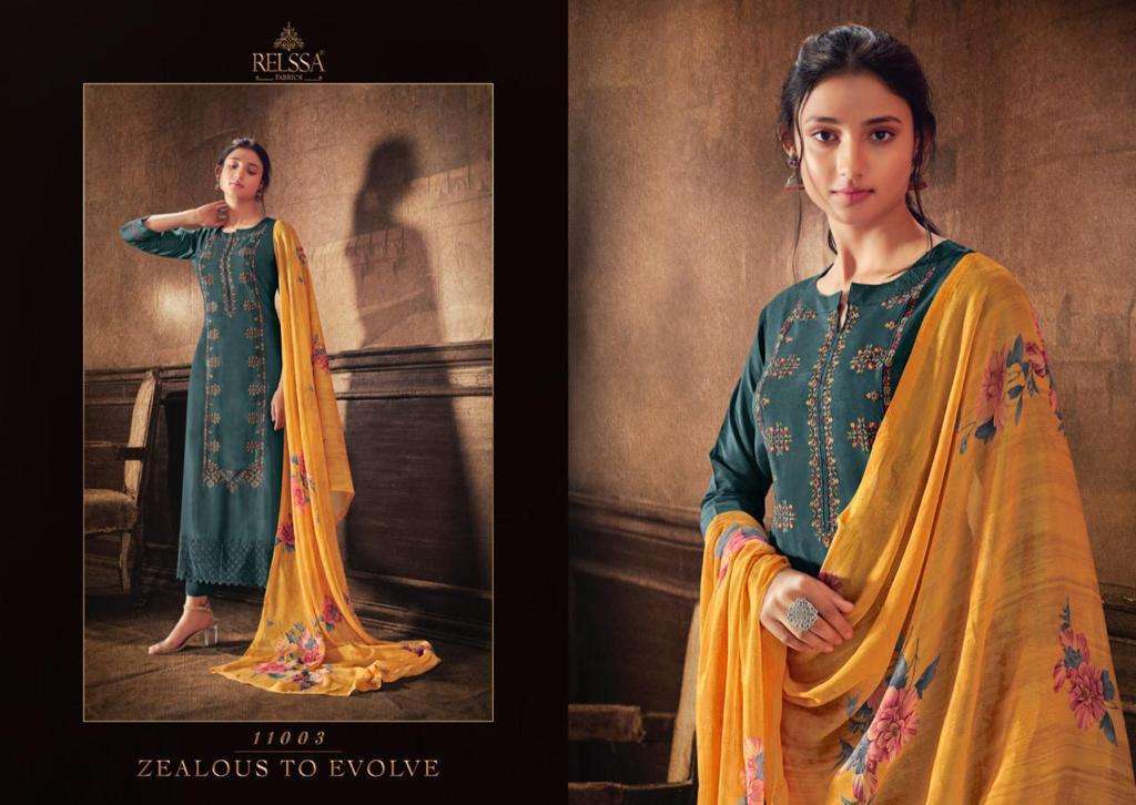 KASAUTI 11001 SERIES BY RELSSA FABRICS 11001 TO 11006 SERIES BEAUTIFUL SUITS COLORFUL STYLISH FANCY CASUAL WEAR & ETHNIC WEAR RUSSIAN SILK EMBROIDERED DRESSES AT WHOLESALE PRICE