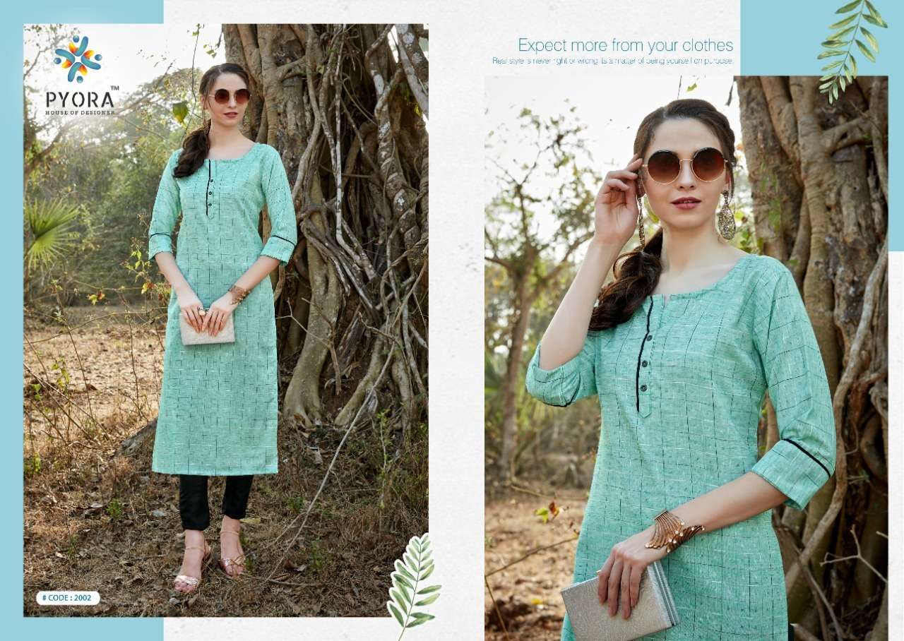 TANVI BY PYORA 2001 TO 2005 SERIES DESIGNER STYLISH FANCY COLORFUL BEAUTIFUL PARTY WEAR & ETHNIC WEAR COLLECTION PURE WEAVING COTTON KURTIS AT WHOLESALE PRICE