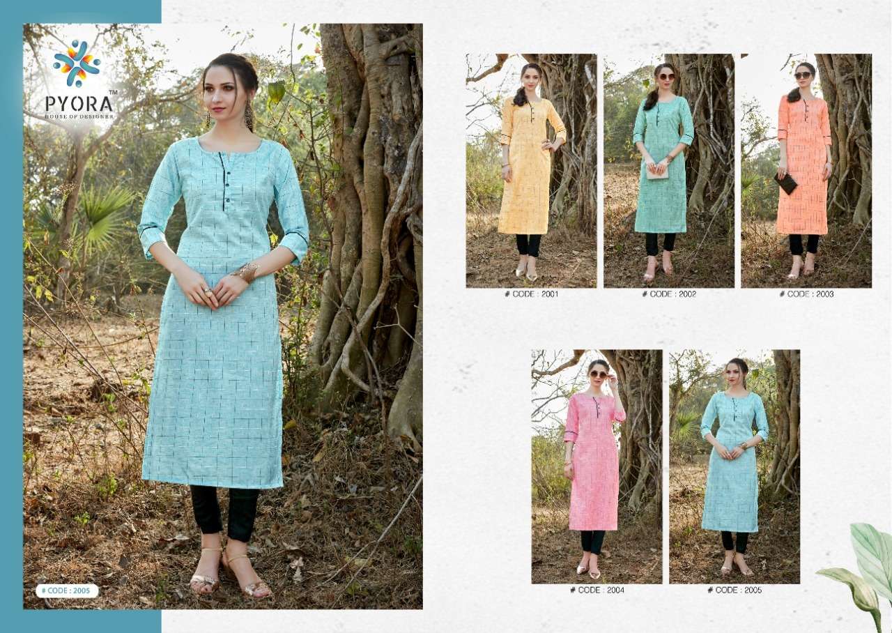 TANVI BY PYORA 2001 TO 2005 SERIES DESIGNER STYLISH FANCY COLORFUL BEAUTIFUL PARTY WEAR & ETHNIC WEAR COLLECTION PURE WEAVING COTTON KURTIS AT WHOLESALE PRICE