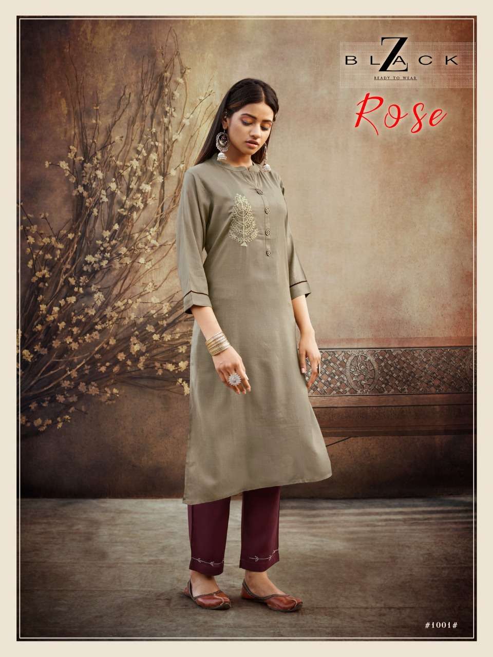 ROSE BY Z BLACK 1001 TO 1006 SERIES DESIGNER STYLISH FANCY COLORFUL BEAUTIFUL PARTY WEAR & ETHNIC WEAR COLLECTION RAYON SLUB WITH WORK KURTIS WITH BOTTOM AT WHOLESALE PRICE