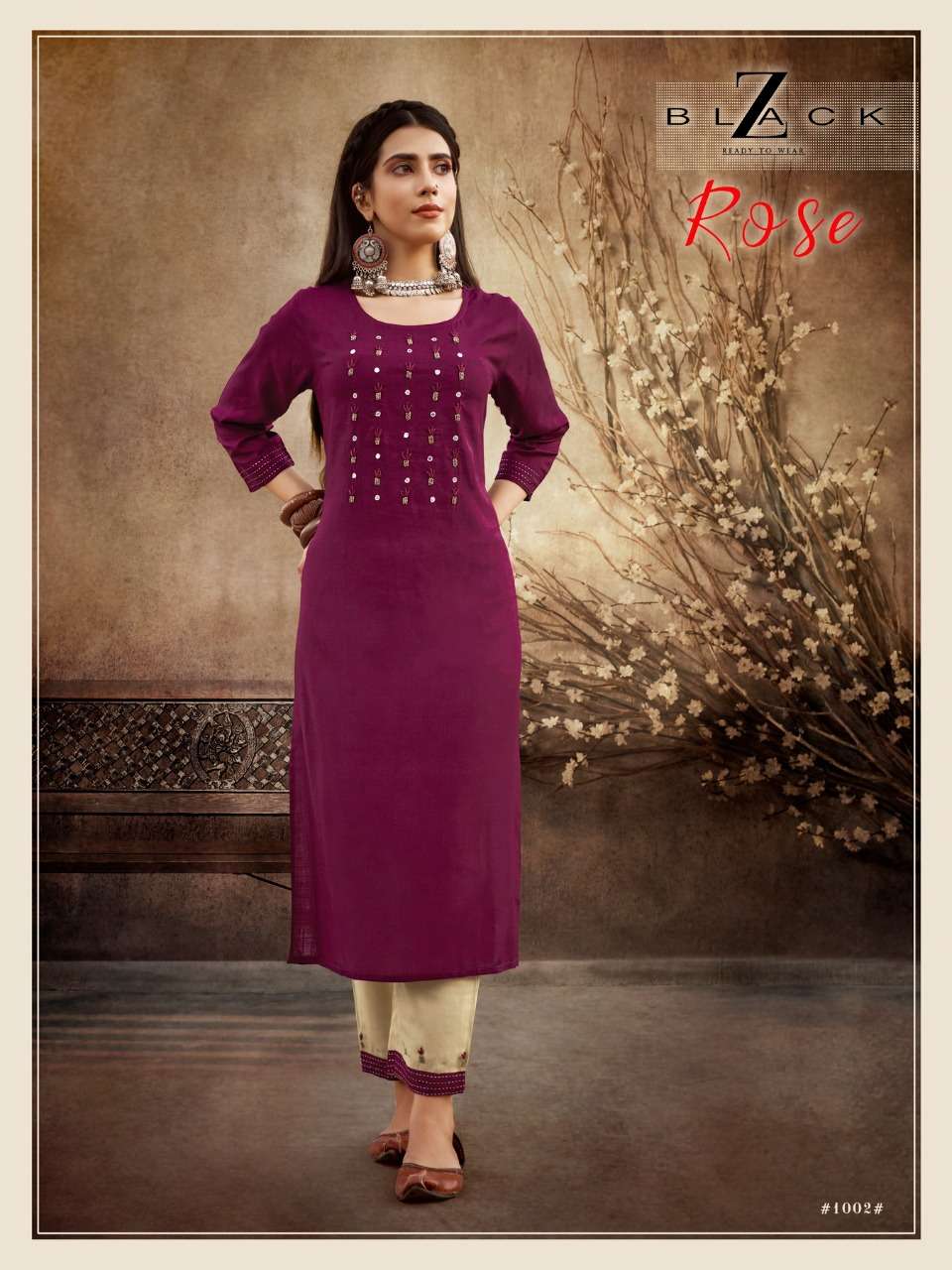 ROSE BY Z BLACK 1001 TO 1006 SERIES DESIGNER STYLISH FANCY COLORFUL BEAUTIFUL PARTY WEAR & ETHNIC WEAR COLLECTION RAYON SLUB WITH WORK KURTIS WITH BOTTOM AT WHOLESALE PRICE