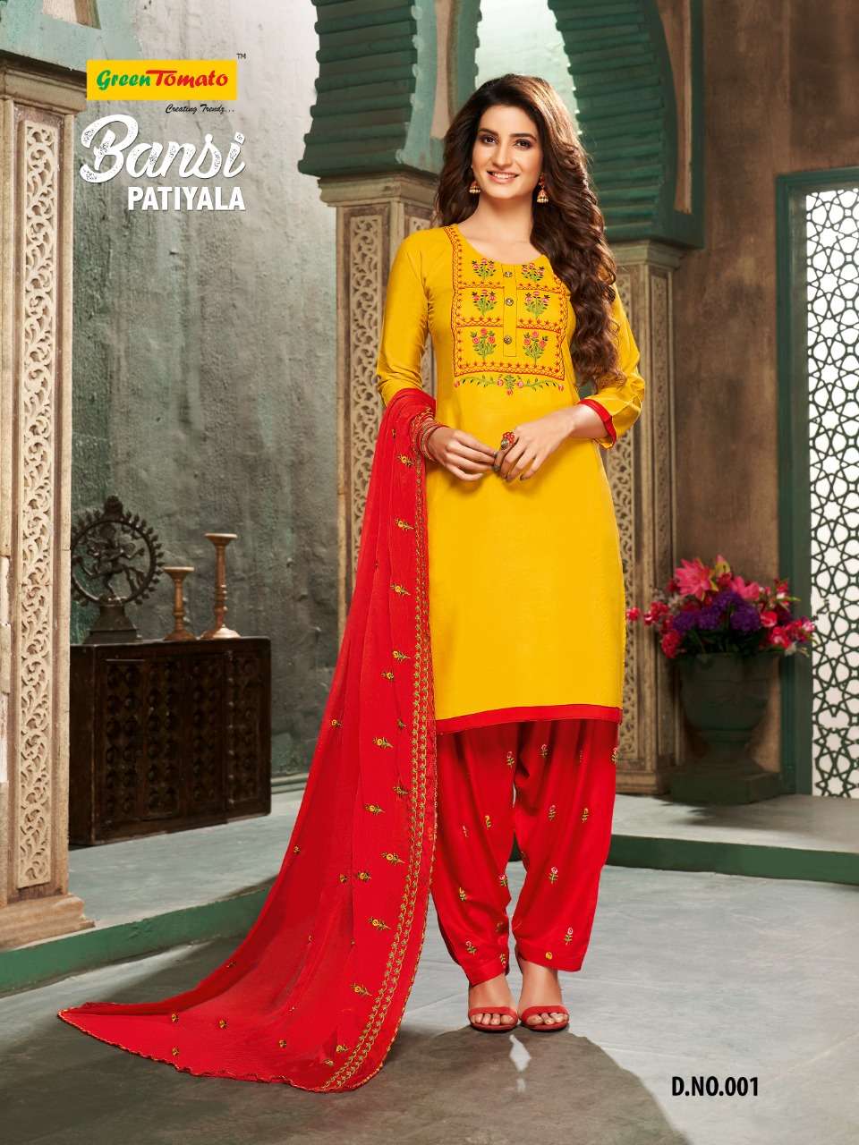 BANSI PATIYALA BY GREEN TOMATO 001 TO 008 SERIES BEAUTIFUL PATIYALA SUITS COLORFUL STYLISH FANCY CASUAL WEAR & ETHNIC WEAR HEAVY RAYON EMBROIDERED DRESSES AT WHOLESALE PRICE